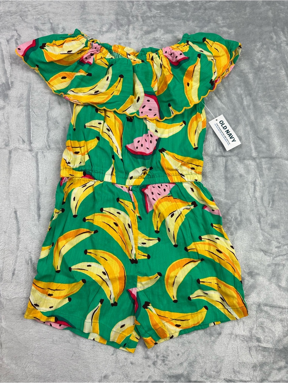 Old Navy Girl’s Romper with Ruffled Neckline Watermelon & Banana Size  4T NWT